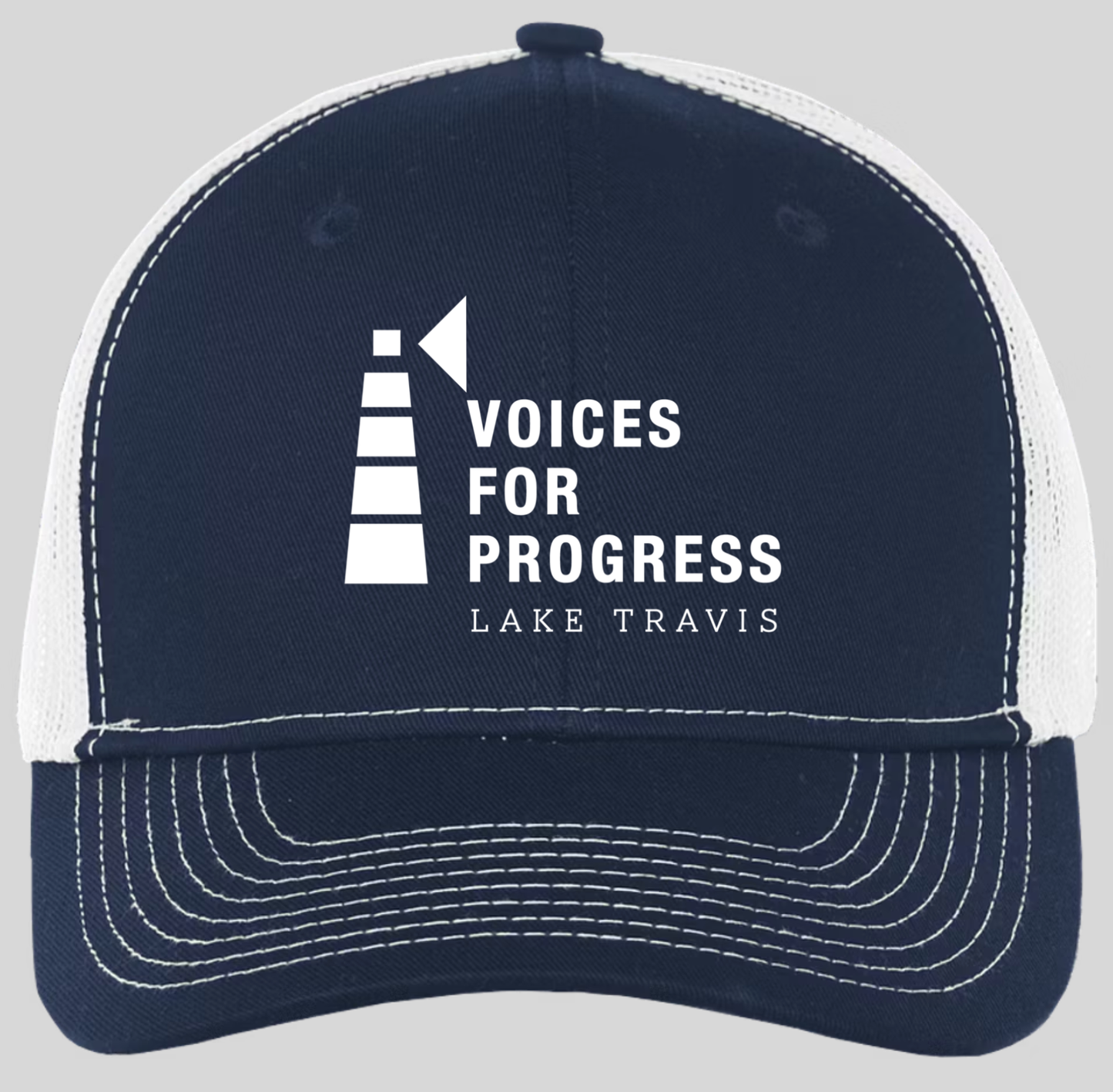 Adult Navy Trucker Cap - Navy, White Print